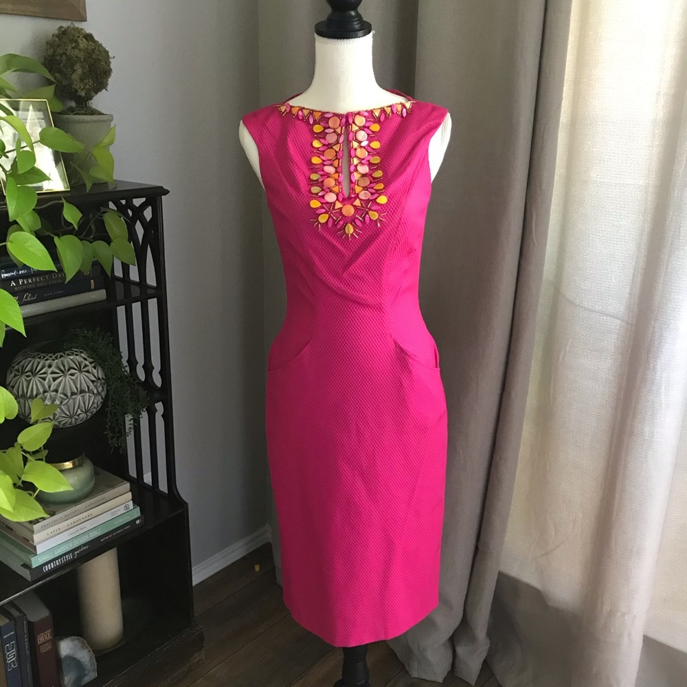 David Meister Sheath Pink Beaded Dress - Gem